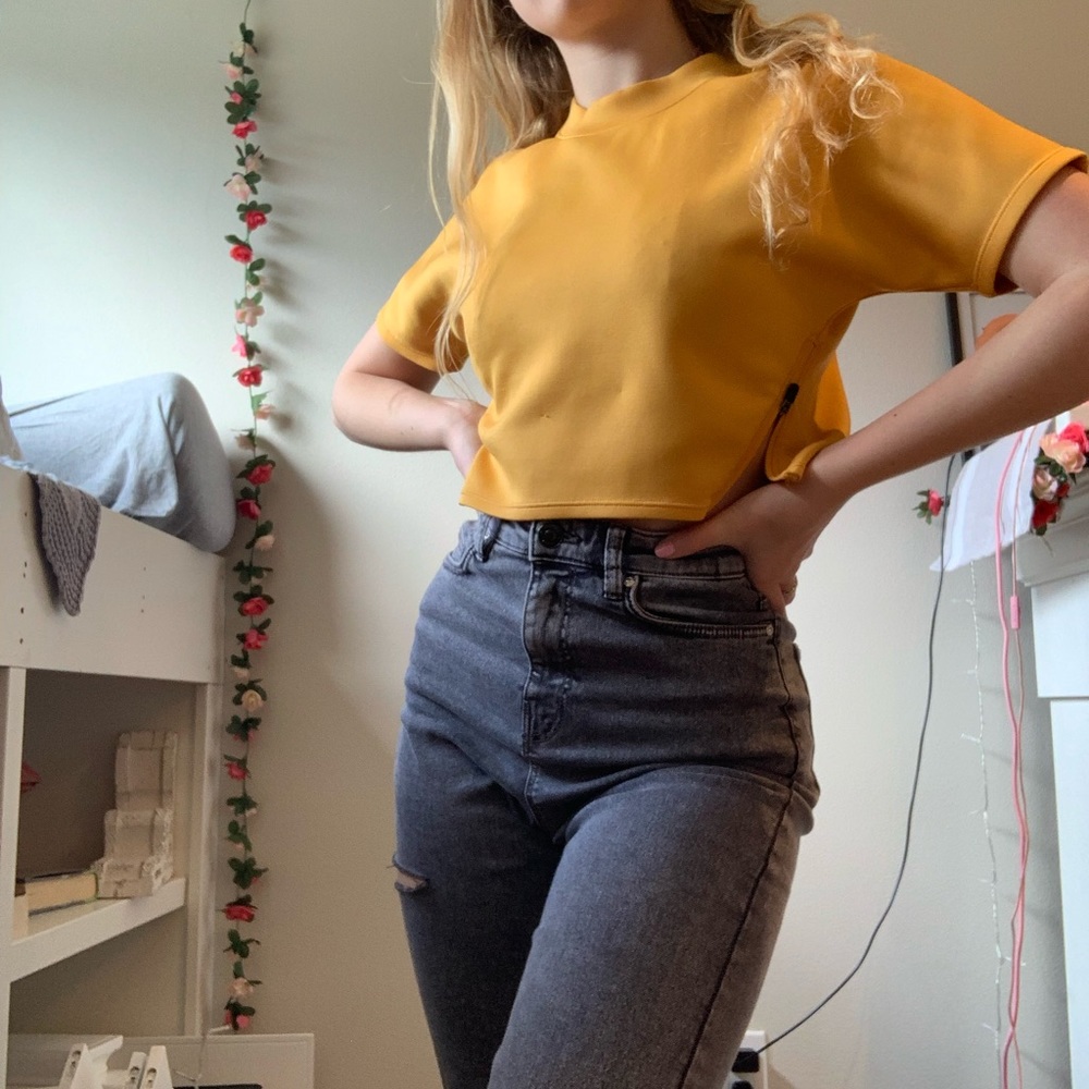 Yellow zip crop top